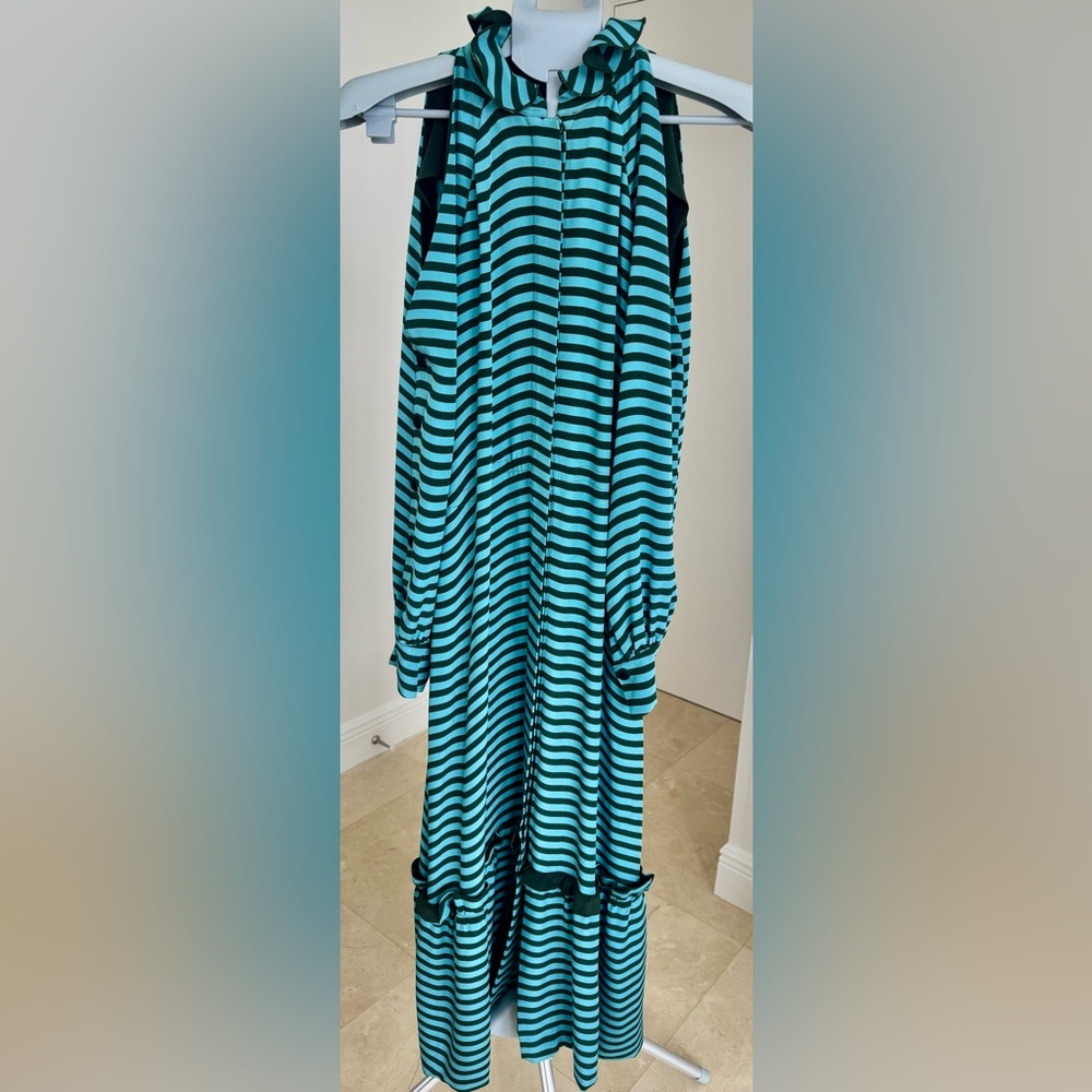 Fendi Teal and Dark Green Striped Elegant maxi Dress with unique designs, L
